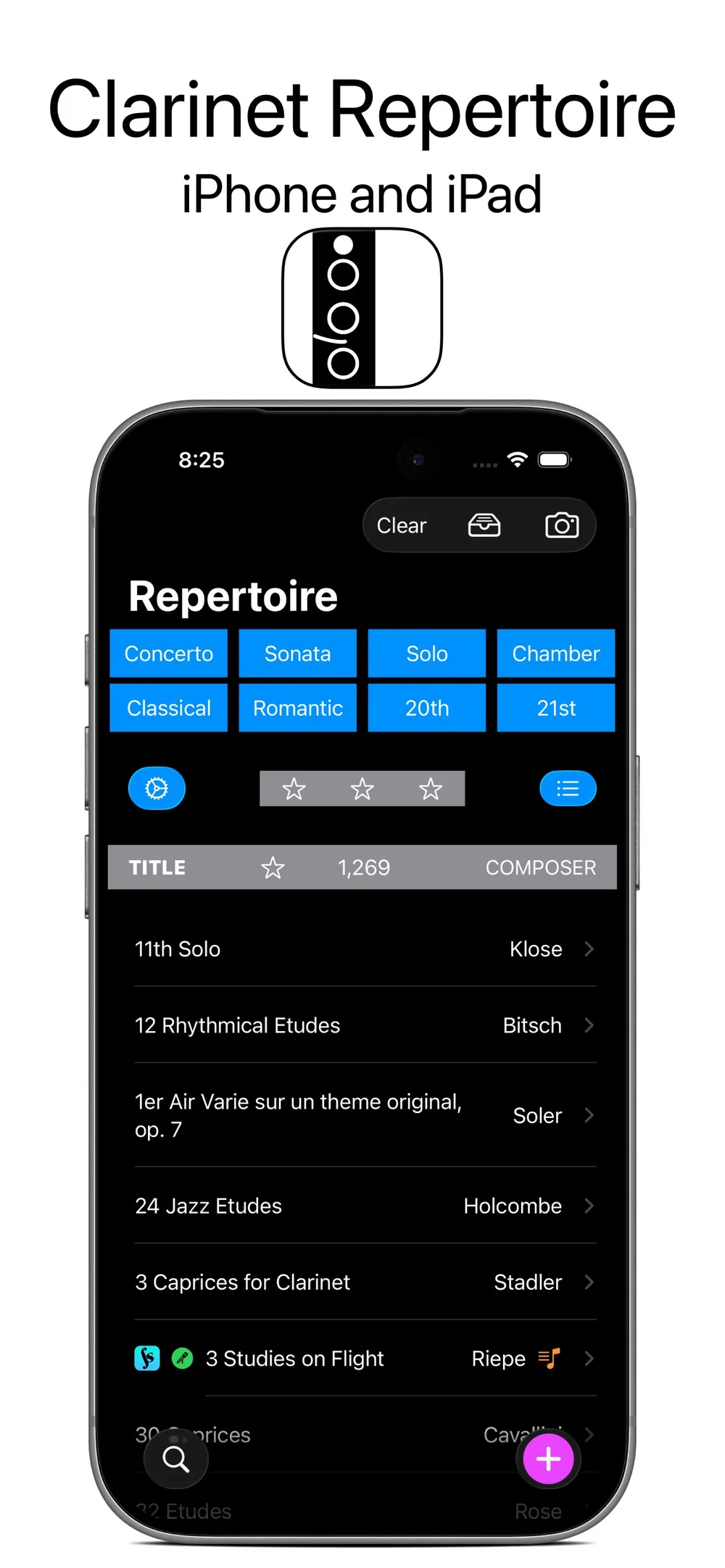 ClarinetRepertoire for iPhone and iPad